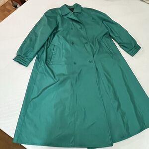 Vintage London Fog London Towne Womens Trench Coat Emerald Green OverSize 6